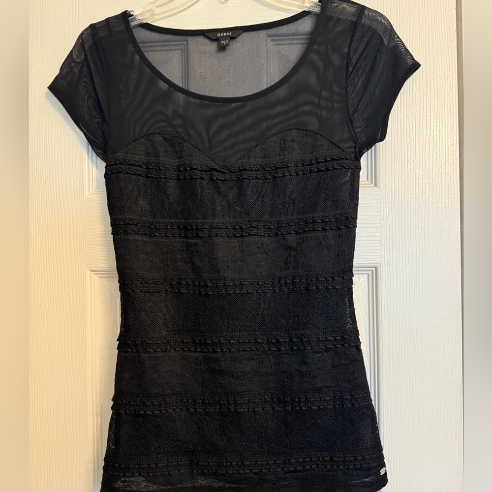 GUESS mesh and lace detailed blouse